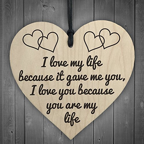 RED OCEAN I Love You You Are My Life Wooden Hanging Heart Anniversary Valentines Gift Sign