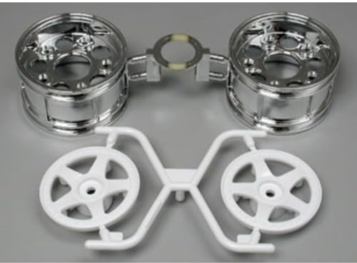 TAMIYA 300050673 5-Spoke Rims Model Building Accessories, 30 mm, 2 Pieces, Chrome/White