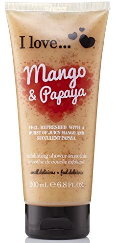 I Love Exfoliating Shower Smoothie Mango & Papaya – Fruity Body Scrub with Natural Particles – Cleanses & Buffs Skin – Vegan-Friendly & Cruelty-Free Shower Gel 200ml
