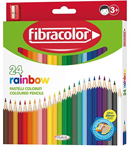 FIBRACOLOR Rainbow Federmäppchen 24 Buntstifte Sechskant feine Spitze