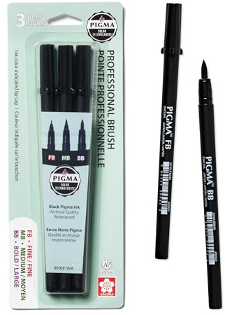SAKURA Pigma Professional Brush Pens - Archival Black Ink Pens - Pens for Lettering, Modern Calligraphy, or Drawing - Brush Nibs - 3 Pack