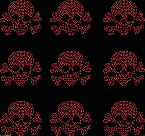 Rot 9 x kleiner gefüllter Totenkopf zum Aufbügeln mit Strasssteinen