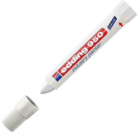 edding 950 Marqueur spécial industrie - blanc - 1 stylo - pointe ronde 10 mm - marqueur pour écrire sur métal, roches, bois - surfaces rugueuses ou humides - permanent, étanche