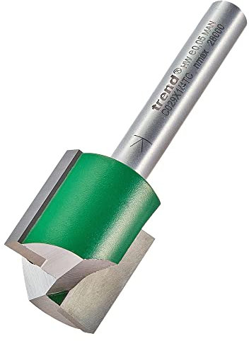 Trend CraftPro Straight Two Flute Router Cutter Bit, 1/4 Inch Shank, 19.1mm Cut Diameter & 19.1mm Cut Length, Tungsten Carbide Tipped, C029X1/4TC
