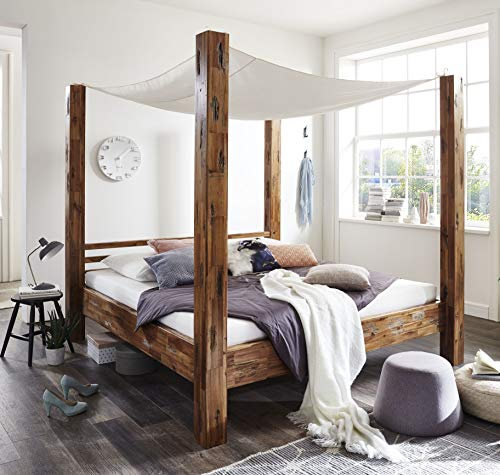 SAM Himmelbett 180x200 cm Ella, Natur-Holzbett aus Akazienholz, massives Holzbett, romantischer Landhausstil, jedes Bett EIN pflegeleichtes Unikat