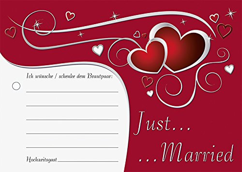 Ideenstadl Luftballon-Postkarten Just Married - rote Herzen - Ballonflugkarten gelocht 60 Karten - 1701-60