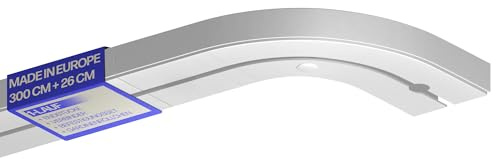 Bestlivings Gardinenschiene 300cm 1-läufig, Weiß, mit 2 Rundbögen je 13cm | Vorhangschienen-Set montagefertig, ruhiger Innenlauf, Stecksystem, vorgebohrte Montage, robuster Kunststoff - Made in EU