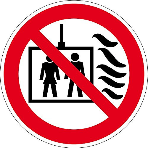 Verbotszeichen - Aufzug im Brandfall nicht benutzen - Aluminium Selbstklebend - Ø 40 cm