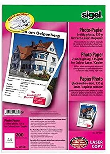 SIGEL LP341 Fotopapier für Laser / Kopierer, A4, 200 Blatt, hochglänzend, beidseitig bedruckbar, 135 g