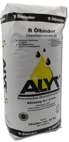 ALYT 18 Liter Ölbinder Typ III R - Chemikalienbinder - Ölbindemittel mit sehr hohem Aufsaugvermögen | Mineralisches Feingranulat für Öl, Kraftstoffe, Laugen, Lösemittel und Chemikalien auf festen Untergründen