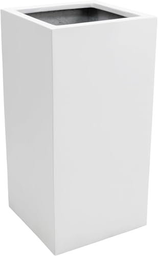 VIVANNO Pflanzkübel Pflanzgefäß Blumenkübel Fiberglas weiß matt Block - 30x30x60 cm