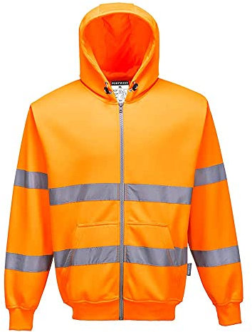 Portwest B305 Felpa con Cappuccio e Zip Alta Visibilità, Arancione, L