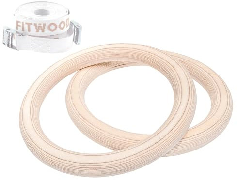 FITWOOD™ Gym Rings „Adult“, Holzoptik, weißes Band