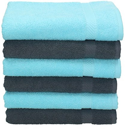 Betz 6 Stück Handtücher Palermo 100% Baumwolle Größe 50 x 100 cm Handtuch Set Farbe anthrazit und türkis