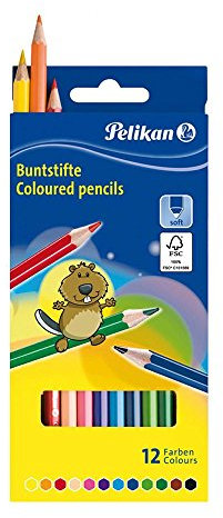 Pelikan 724005 - Buntstifte sechseckige Holzstifte Packung mit 12 Farben