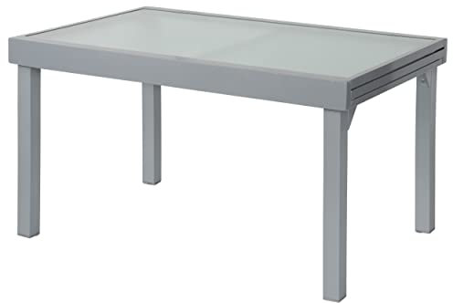 ib style Gartentisch Diplomat XXL, Ausziehbar 135-270 cm, Outdoor, Aluminium Esstisch, Gartenmöbel, Große Tischplatte aus Sicherheits Glas, Silber