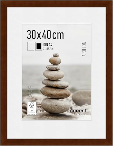 accent by nielsen Bilderrahmen mit Passepartout, 30 x 40 cm, Holz, Wengé, Fotorahmen zum Aufhängen im Hoch- & Querformat, Echtglas, Apollon
