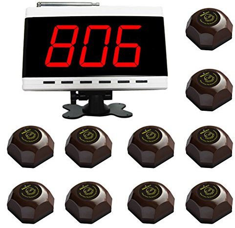 SINGCALL Wireless Calling System, Patient Calling System, Wireless Table Call System, for Hospital Restaurant Pack of 1 Display and 10 Table Bells