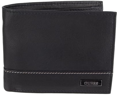 GUESS Herren Leder Slim Bifold Geldbörse, schwarz/weiß, Einheitsgröße