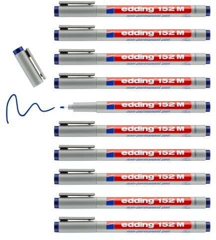edding 152 M non-permanent pen - blue - 10 pens - round nib 1 mm - pen for writing on glass, plastic, foils and smooth surfaces - quick-drying, can be corrected with water