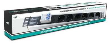 Mach Power Multipresa Rack 19 6 Posti con Interruttore, Prese Schuko/Italiane 16A, Magnetotermico, Cavo 1.6m, 3.5kW, Inclinazione 45?, Montaggio Laterale, Alluminio Nero (MP-PDU3606)