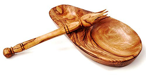 Ciotola per olive in legno, legno d'ulivo + 2 olive (14 centimetri)