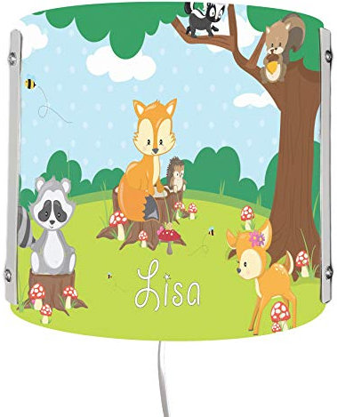 CreaDesign WA-1042, Waldtiere, Kinderzimmer Wandlampe personalisiert mit Namen, Nachtlicht/Schlummerlicht für Steckdose, E14, 22 x 22,5 x 8,5 cm