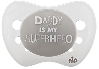 NIP Schnuller Daddy is my superhero: Kiefergerecht, Mindert Druck auf Zahn- & Kieferbereiche, Silikon-Schnuller, 0-6 Monaten