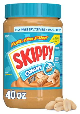 Skippy Smooth Creamy Peanut Butter Large 40oz 1.13kg | 4 Ingredients, Gluten-free, 7g Protein /serving. Perfect for Protein Snacks, Adult & Kids Snacks, Kids Lunch