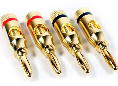 Loops 4x Premium - 4mm Banana Plugs - 24k Gold Plated - Speaker Cable/Amp HiFi Connectors