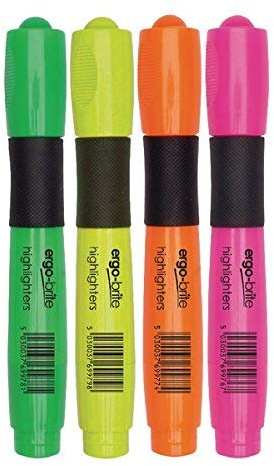 Ergo-Brite Assorted Erognomic Highlighter Pens [Pack of 4]