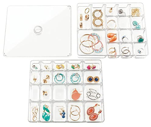 mDesign Schmuck Aufbewahrungsbox mit Fächern – Farbe: durchsichtig – transparente Stapelbox – auch als Schminkaufbewahrung – Gegenstände einfach verstauen