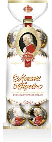 Reber Mozart-Kugeln – 8er Confiserie-Tüte – Echte Reber Mozart-Kugeln aus Zartbitter-Schokolade, Marzipan und Nougat - 1 x 160 g
