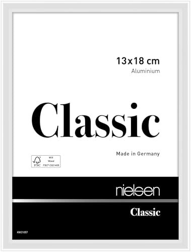 nielsen Bilderrahmen, 13 x 18 cm, Aluminium, Weiß glanz, Fotorahmen zum Auftstellen und Aufhängen im Hoch- & Querformat, Echtglas, Classic