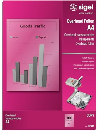 SIGEL Overhead Projector Films A4 | KF545, pack of 100 transparent sheets for monochrome copiers