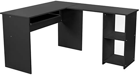 VASAGLE Ordinateur, bureau d'angle, table PC, avec clavier coulissant, assemblage facile et peu encombrant, pour bureau à domicile, noir LCD810B