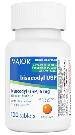 MAJOR Bisacodyl USP 5mg, Gentle Stimulant Laxative Tablets for Occasional Constipation Relief & Irregularity, 100 Count (1-Pack)