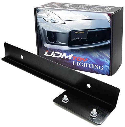 iJDMTOY JDM Black Universal Fit Front Bumper License Plate Relocator Bracket Holder Bar