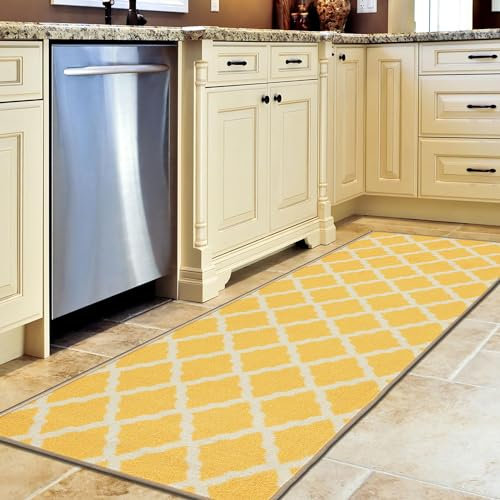 Ottomanson - Alfombrilla de la colección Glamour, diseño de celosía marroquí contemporáneo con Material Antideslizante para Cocina y baño, Nailon, Amarillo, 50cm x 150cm