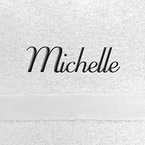 Saunahandtuch mit Namen Michelle bestickt, 100x180 cm, weiß, extra flauschige 550 g/qm Baumwolle (100%), Badetuch mit Namen besticken, Saunatuch mit Bestickung