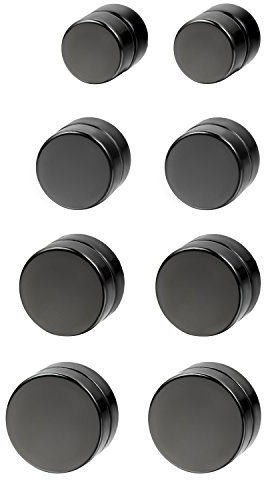 Flongo Men's Women Punk 8PCS 6-12mm Stainless Steel Black Magnetic Non-piercing Clip Fake Cheater Stud Earrings