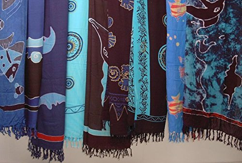 Sarong HANDPAINTING Damen, diverse Muster: Pareo/Hüfttuch, Blau One size