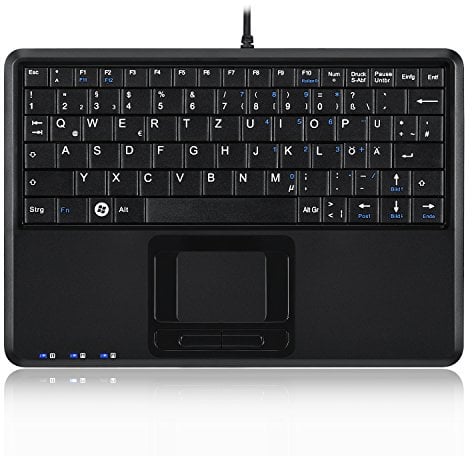 Perixx PERIBOARD-510 H Plus Super Mini Touchpad Tastatur, USB mit 2-Fach USB Hub, Integriertem Touchpad, Schwarz