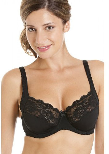 Camille Underwired Lace Full Cup Bras for Women - Womens Bras with Floral Lace Detailing & Adjustable Straps 36DD Black