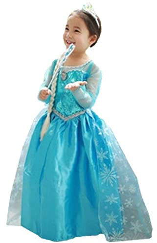 ELSA & ANNA Robe Princesse pour Filles - Déguisement Reine des Neiges - Fêtes, Anniversaires, Halloween - 7-8 Ans