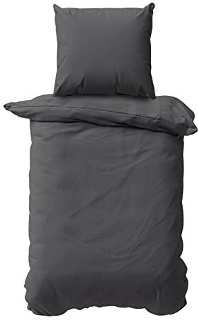 Class Home Collection Bettwäsche 135x200 Baumwolle – 2-teiliges Bettwäsche-Set mit Reißverschluss, Bettbezug + Kissenbezug 80x80 cm, Ganzjahres-Bettwäsche, Uni Anthrazit
