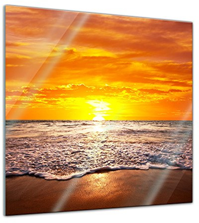 Bilderdepot24 Glasbild - Strand Sonnenuntergang I - 50x50 cm - Deko Glas - Wandbild - Bild auf Glas - moderne Glasbilder - Glasfoto - Echtglas - kein Acryl - Handmade