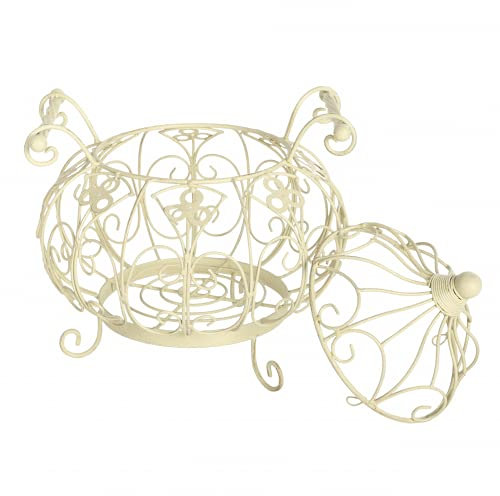 Antyki24 Antik Topf als Obstschale - Dekorativer Metallkorb Im Prowansalschen Stil Aus Antikweißem Metall Mit Ornamenten Für Küche Bad Oder Flur Shabby Chic Landhaus Aufbewahrungskorb 35x32x32cm