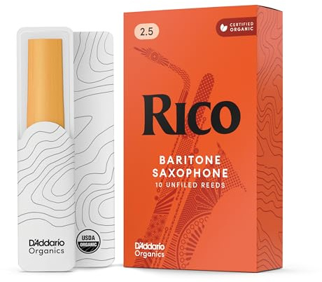 D’Addario Woodwinds - Rico Baritone Sax Reeds - Baritone Saxophone Reeds - Baritone Reeds Crafted for Beginners, Students, Educators - Strength 2.5, Pack of 10