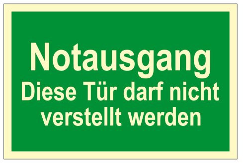 Rettungswegschild aus Kunststoff - Notausgang Diese Tür darf nicht verstellt werden - 20 x 30 cm